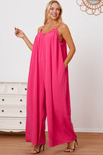 Load image into Gallery viewer, Full Size Ruffle Trim Tie Back Cami Jumpsuit with Pockets