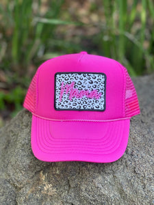 Hot Pink Animal Print Mama Patch Hat